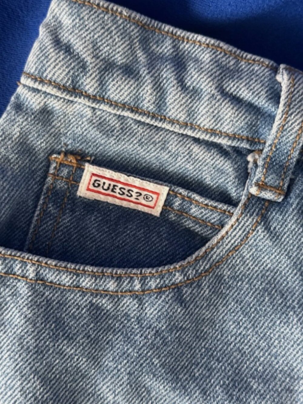 Vintage Guess Denim Midi Skirt Light Wash Logo Back Pocket Girls 12, XXS Jrs. - Picture 2 of 9